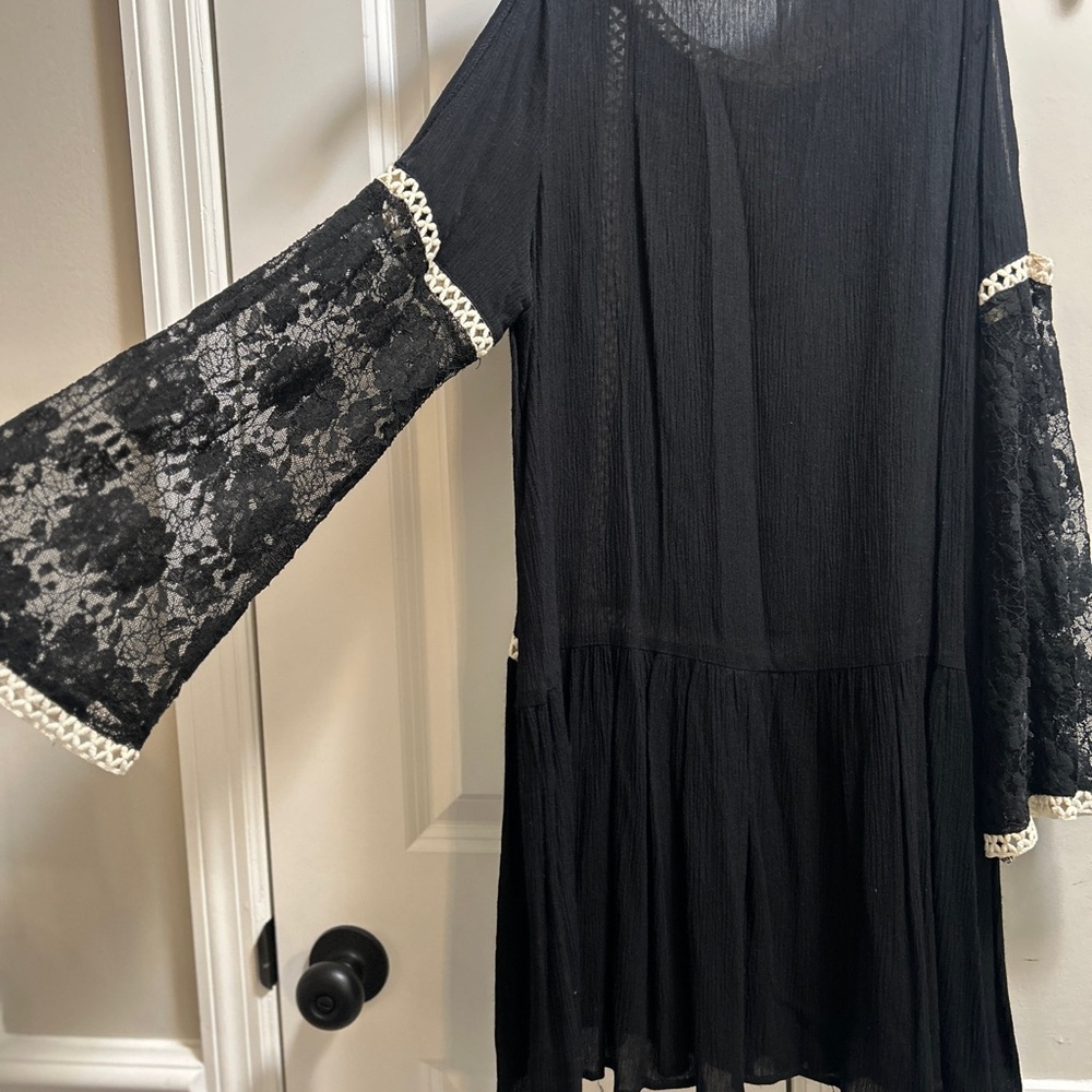 Umgee Black Dress with Cream Lace Trim